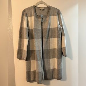 NWT Loft Outlet Gray and White Plaid Long Sweater Cardigan